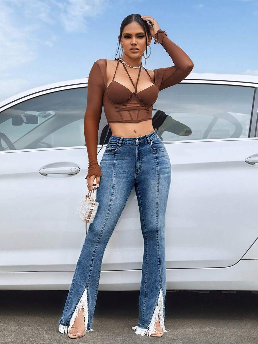 Yusra Fringe-Flared Jeans