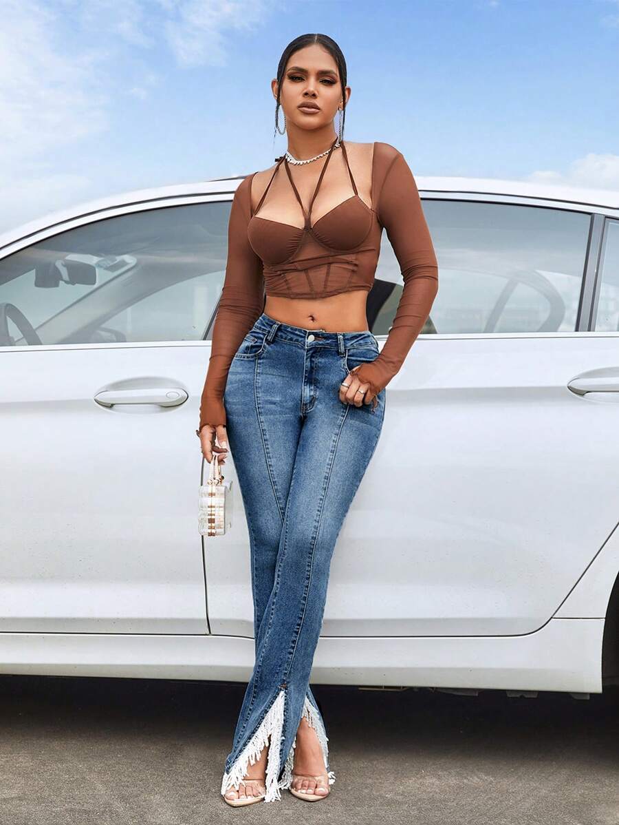 Yusra Fringe-Flared Jeans