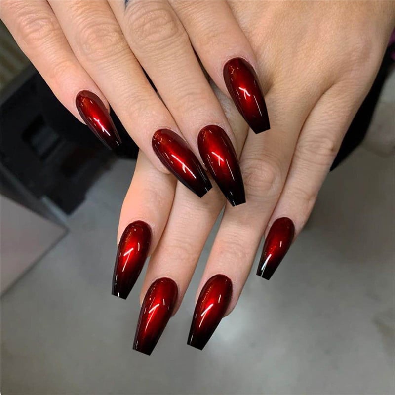 Red And Black Gradient Nails