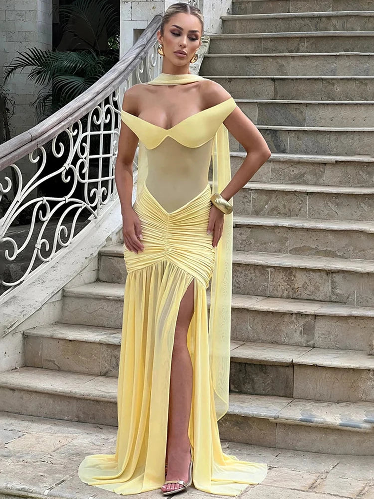 Golden Midnight Off-Shoulder Dress
