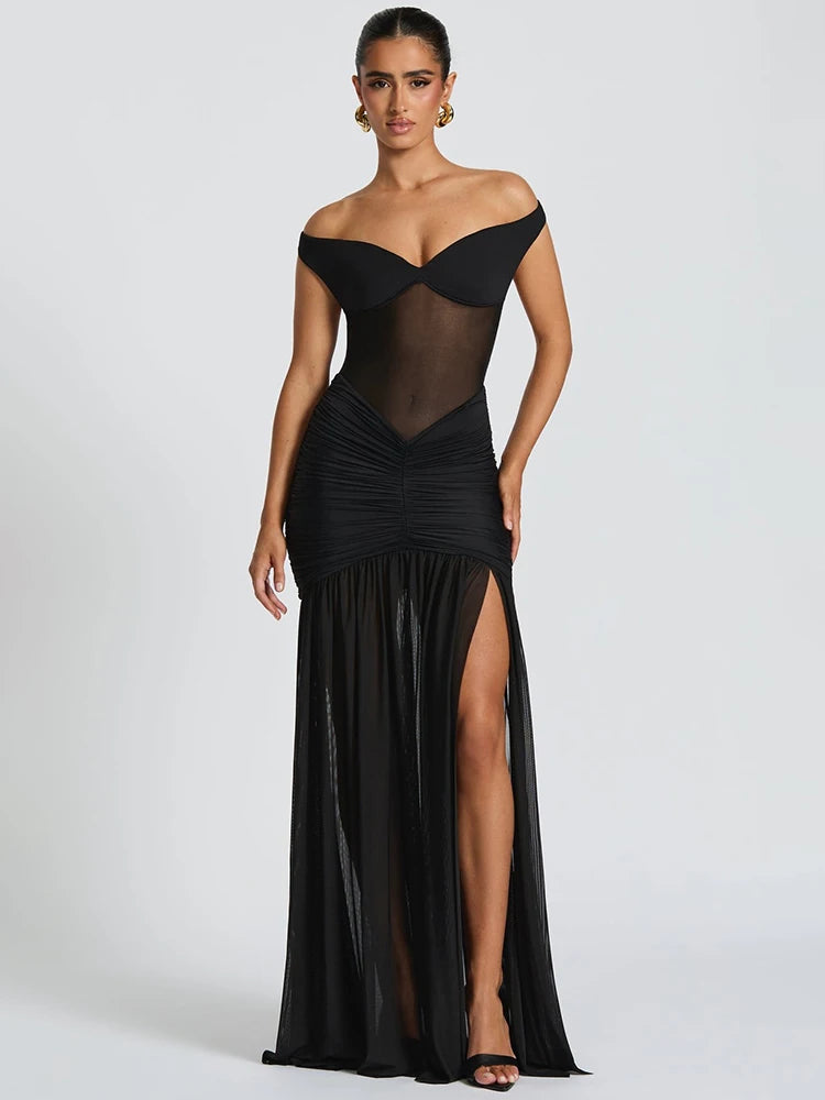 Golden Midnight Off-Shoulder Dress