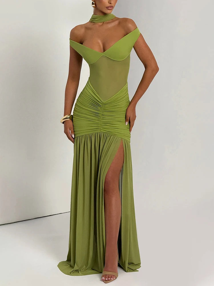 Golden Midnight Off-Shoulder Dress