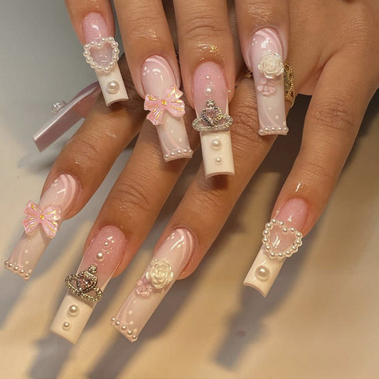 French Butterfly Pearl Nails