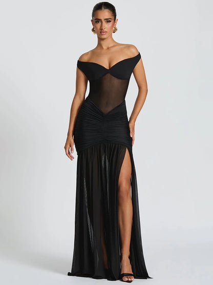 Golden Midnight Off-Shoulder Dress